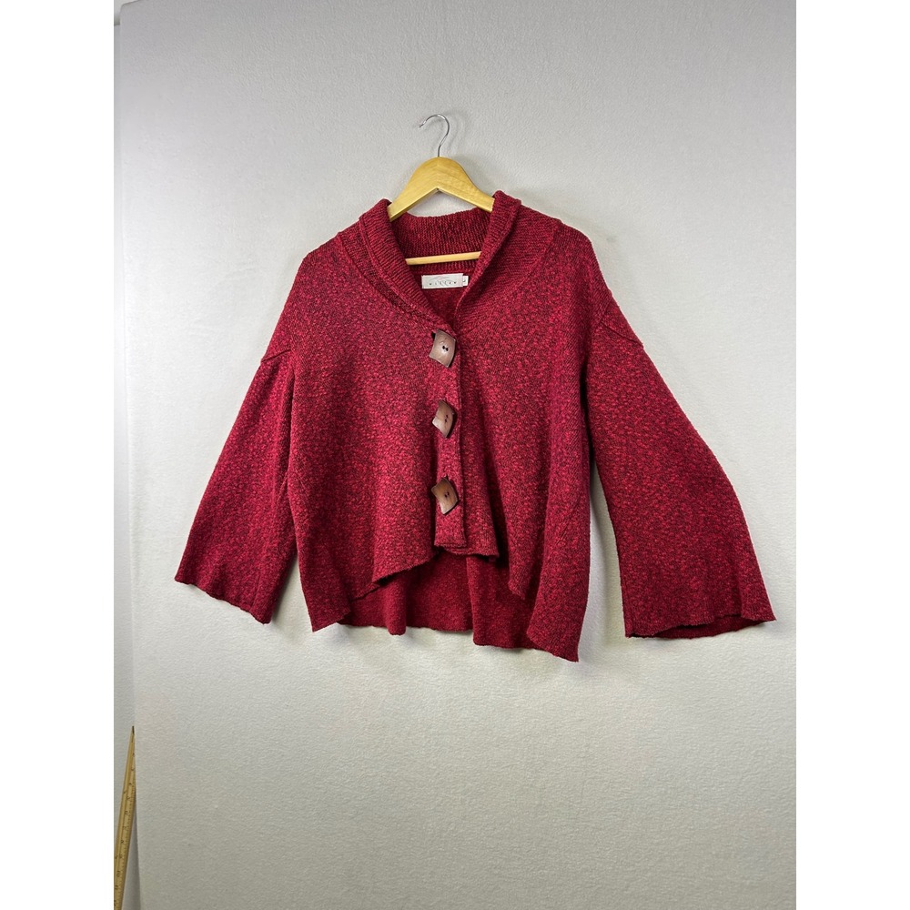 Willow Knit Red Button Up Cardigan Sweater Women Large Bell Sleeve Logenlook - Picture 4 of 10